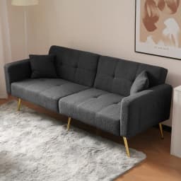 Sofa Bed, Adjustable Angle, with Golden Legs, with Pillows and Side Storage Pockets,Durable Stable Wooden Frame, 175 x 64 x 72cm