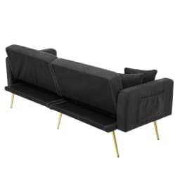 Sofa Bed, Adjustable Angle, with Golden Legs, with Pillows and Side Storage Pockets,Durable Stable Wooden Frame, 175 x 64 x 72cm