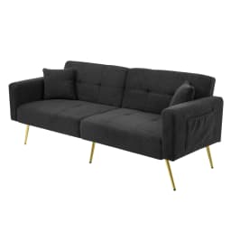 Sofa Bed, Adjustable Angle, with Golden Legs, with Pillows and Side Storage Pockets,Durable Stable Wooden Frame, 175 x 64 x 72cm
