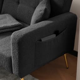 Sofa Bed, Adjustable Angle, with Golden Legs, with Pillows and Side Storage Pockets,Durable Stable Wooden Frame, 175 x 64 x 72cm