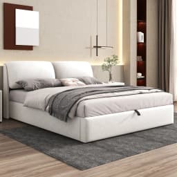 180x200cm Upholstered Hydraulic Bed with Storage Drawers Slate Grate Headboard No Mattress