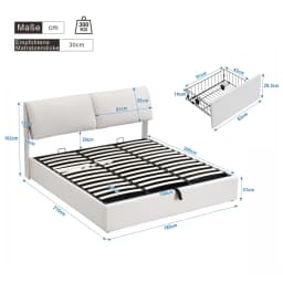 180x200cm Upholstered Hydraulic Bed with Storage Drawers Slate Grate Headboard No Mattress