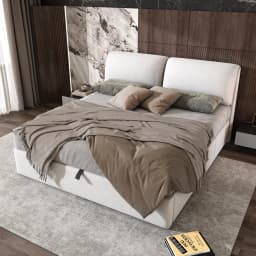 180x200cm Upholstered Hydraulic Bed with Storage Drawers Slate Grate Headboard No Mattress