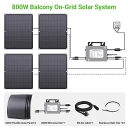 800W Balcony Solar System Kit with Micro Inverter, 4×200W Flexible Solar Panels, Plug & Play, WiFi APP Monitoring