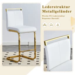 Nordic Bar Stools Set of 2 High Quality White Synthetic Leather Gold Metal Legs 96.5cm Kitchen Stool