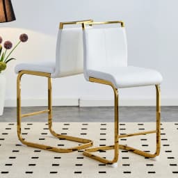 Nordic Bar Stools Set of 2 High Quality White Synthetic Leather Gold Metal Legs 96.5cm Kitchen Stool