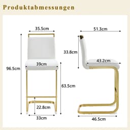 Nordic Bar Stools Set of 2 High Quality White Synthetic Leather Gold Metal Legs 96.5cm Kitchen Stool