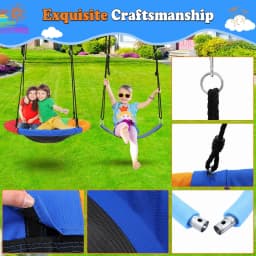Sturdy Outdoor Swing Set For 2 Kids, Round Saucer Swing With Metal A-Frame Adjustable Ropes Max Load 200kg For Garden Playground