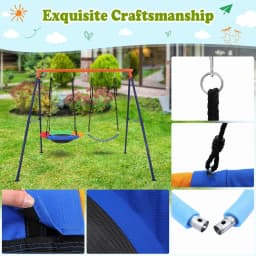Sturdy Outdoor Swing Set For 2 Kids, Round Saucer Swing With Metal A-Frame Adjustable Ropes Max Load 200kg For Garden Playground