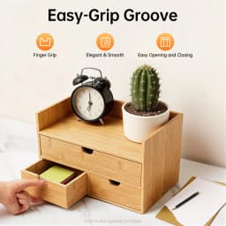 Natural Bamboo Desk Organizer,3 Drawers Pre-Assembled Storage Box with Top Baffles for Office Cosmetics Stationery Organization