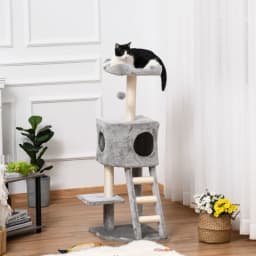 120 cm Cat Tree with Cave, Play Ball, Sisal Posts, Platform, Stairs, Multi-Level Cat Tree, Climbing Tree for Cats,Light Grey