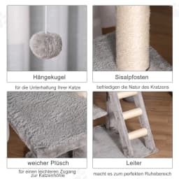 120 cm Cat Tree with Cave, Play Ball, Sisal Posts, Platform, Stairs, Multi-Level Cat Tree, Climbing Tree for Cats,Light Grey