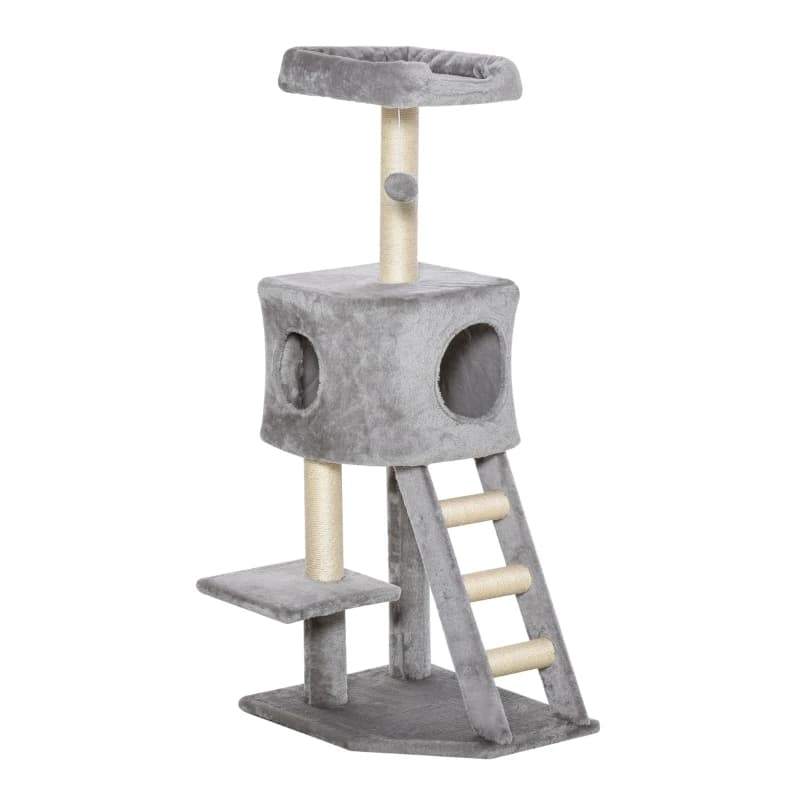 120 cm Cat Tree with Cave, Play Ball, Sisal Posts, Platform, Stairs, Multi-Level Cat Tree, Climbing Tree for Cats,Light Grey