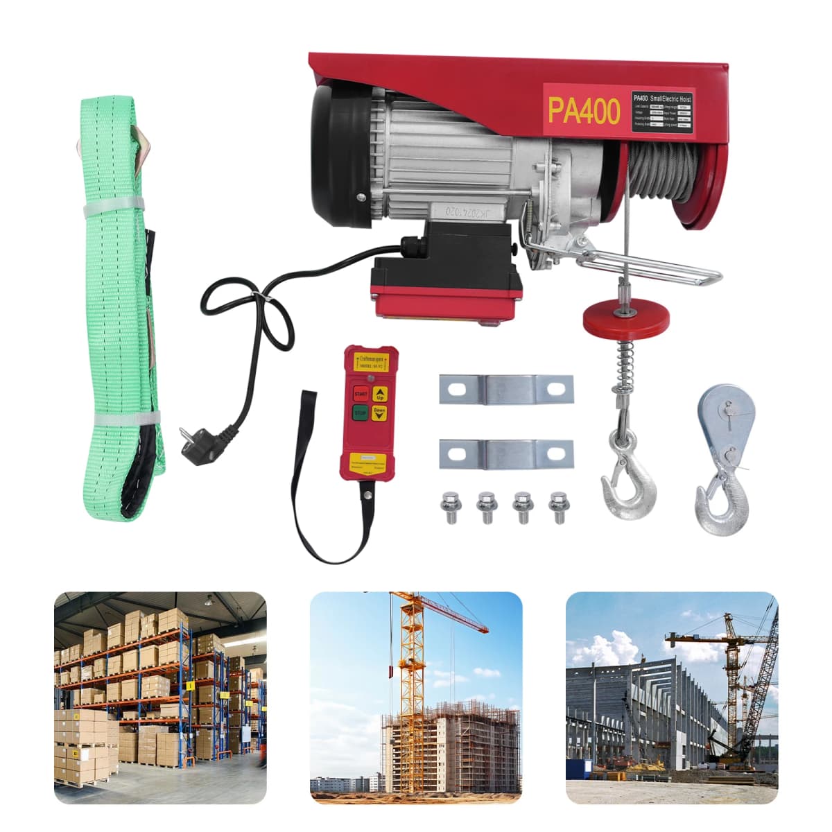 200-400kg Electric Hoist Lifting Crane Cable Hoist Winch for Agriculture,Factory,Dock,Mine,Warehouse,850W Aluminum Wire Motor