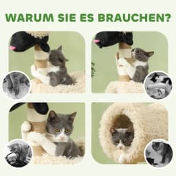 Sheep-shaped cat tree with scratching posts, tunnel and toys, 98 cm, light brown. On-site