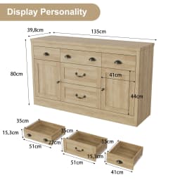 Kitchen Sideboard with 3 Drawers and 2 Barn Doors, Wooden Storage Cabinet, Rustic Coffee Bar Buffet with Adjustable Shelves, Buffet for Kitchen, Dining Room