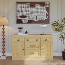 Kitchen Sideboard with 3 Drawers and 2 Barn Doors, Wooden Storage Cabinet, Rustic Coffee Bar Buffet with Adjustable Shelves, Buffet for Kitchen, Dining Room