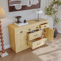 Kitchen Sideboard with 3 Drawers and 2 Barn Doors, Wooden Storage Cabinet, Rustic Coffee Bar Buffet with Adjustable Shelves, Buffet for Kitchen, Dining Room