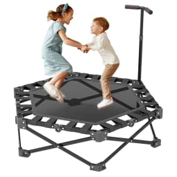 Heavy-Duty 106cm Indoor Fitness Trampoline for Adults/Kids, 150kg Capacity with Adjustable Handle & Safety Pad, Quiet Rubber
