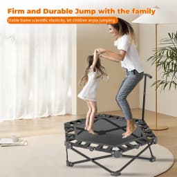 Heavy-Duty 106cm Indoor Fitness Trampoline for Adults/Kids, 150kg Capacity with Adjustable Handle & Safety Pad, Quiet Rubber