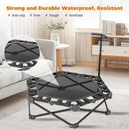 Heavy-Duty 106cm Indoor Fitness Trampoline for Adults/Kids, 150kg Capacity with Adjustable Handle & Safety Pad, Quiet Rubber