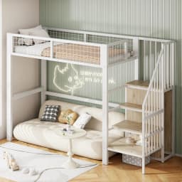 Space-Saving Kids Bedroom Furniture Set Wardrobe Sturdy Iron Frame Crib 90*200 High Bed Multifunctional Storage Rack Organizer