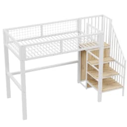 Space-Saving Kids Bedroom Furniture Set Wardrobe Sturdy Iron Frame Crib 90*200 High Bed Multifunctional Storage Rack Organizer