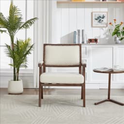 Mid-Century Modern Lounge Chair Fabric Upholstered Wooden Frame Single Sofa with Armrests for Home Office Living Room