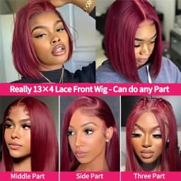 99J Burgundy 13x4 HD Bob Short Straight Wig Brazilian Virgin Hair Wigs Transparent Lace Frontal Wig Pre Plucked Human Hair