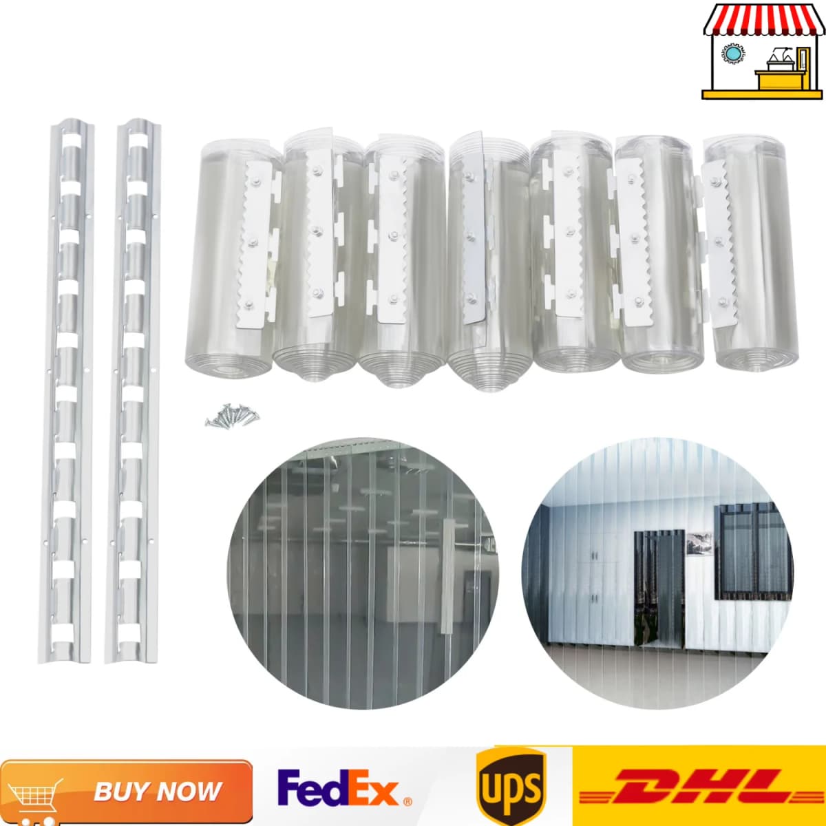 Transparent Strip Door Curtain with Pre-drilled Holes 1.05x2m Clear Industrial Strip PVC Strip Door Curtain