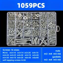 1059 screw, nut, and bolt combination kit, including round head screws, cross head bolts, with box
