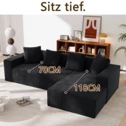 Comfy Upholstered Sectional Sofa 3-Seat L-Shaped Modern Couch Frameless Deep Seat for Living Room Bedroom