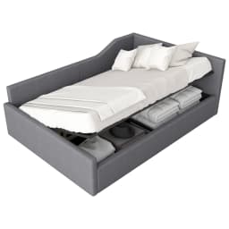 Space Saving Sofa Bed 140x200cm Grey Multifunctional Upholstered Daybed with Storage for Small Rooms