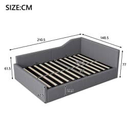 Space Saving Sofa Bed 140x200cm Grey Multifunctional Upholstered Daybed with Storage for Small Rooms