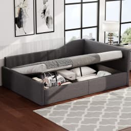 Space Saving Sofa Bed 140x200cm Grey Multifunctional Upholstered Daybed with Storage for Small Rooms