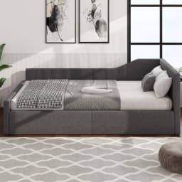 Space Saving Sofa Bed 140x200cm Grey Multifunctional Upholstered Daybed with Storage for Small Rooms