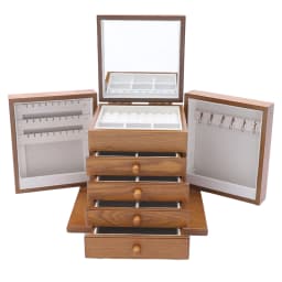 NEWEST 5 Tier Jewellery Box Storage Box,30 x 20 x 25cm, with 4 Drawers and Mirror for Rings, Earrings and Necklaces, Light Brown