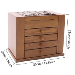 NEWEST 5 Tier Jewellery Box Storage Box,30 x 20 x 25cm, with 4 Drawers and Mirror for Rings, Earrings and Necklaces, Light Brown