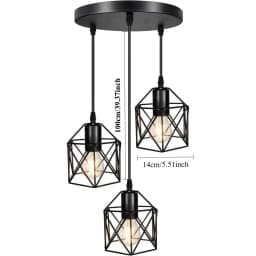 3-Light Industrial Ceiling Lamp Vintage E27 Ceiling Light with Iron Cage Lampshade for Living Room Dining Table Kitchen Pendant