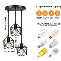 3-Light Industrial Ceiling Lamp Vintage E27 Ceiling Light with Iron Cage Lampshade for Living Room Dining Table Kitchen Pendant