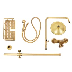 Vintage Bronze Shower System with Shelf, Brass Construction 20cm Overhead Shower, Adjustable Rod 85-132cm, 3-Hole Wall Mount
