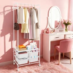 Rolling Clothes Rack, Clothing Rack with Wheels, Coat Rack with 4 Storage Boxes and 8 Hooks