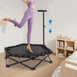 Foldable Rebounder Trampoline for Adults, Mini Fitness Trampoline W/Adjustable Foam Handle Bungees, Quiet Exercise Trampoline