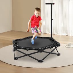 Foldable Rebounder Trampoline for Adults, Mini Fitness Trampoline W/Adjustable Foam Handle Bungees, Quiet Exercise Trampoline