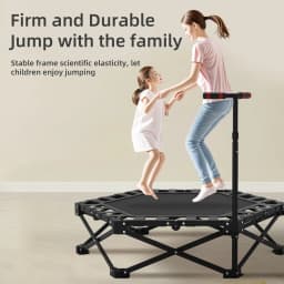 Foldable Rebounder Trampoline for Adults, Mini Fitness Trampoline W/Adjustable Foam Handle Bungees, Quiet Exercise Trampoline