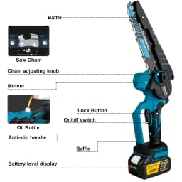 Gisam 8Inch Brushless Electric Chainsaw Cordless Woodworking Chain Saw Logging Cutter Power Tools For Makita 18V Battery Pins