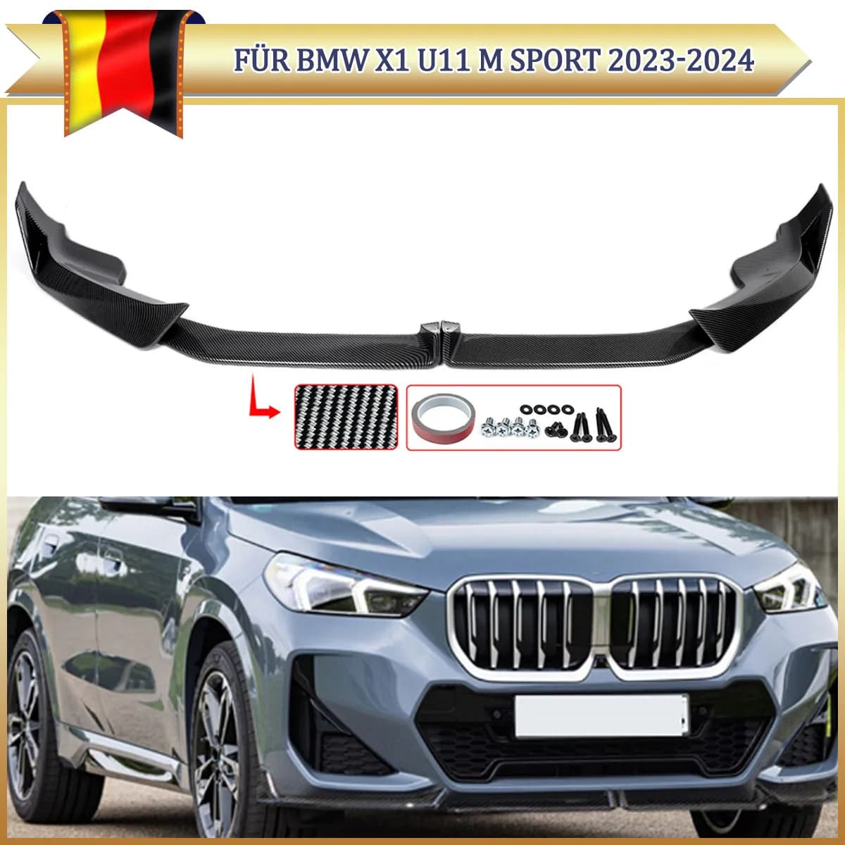 Carbon Fiber Look Front Lip Bumper Spoiler Kit For BMW X1 U11 M Sport 2022-2024 Front Splitter Magickit