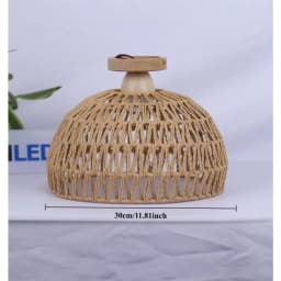Hand-Woven Rattan Ceiling Light 30CM Vintage Country Style Ceiling Light with Wooden Base for Living Dining Room Hallway E27