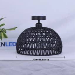 Hand-Woven Rattan Ceiling Light 30CM Vintage Country Style Ceiling Light with Wooden Base for Living Dining Room Hallway E27