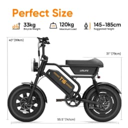 E-Bike 16 Inch 1000W 48V 7.5Ah Removable & Fast Charge 40 Miles Hydraulic Front Suspension Dual Disc Brakes Naviga